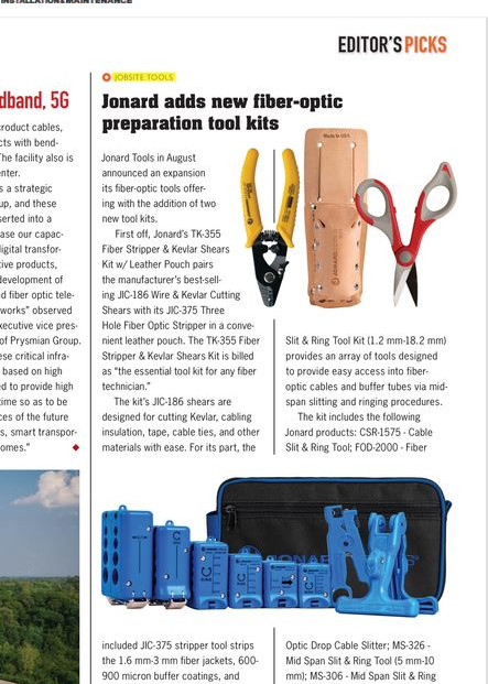Jonard Tools Fiber kits featured in Editor's Picks
