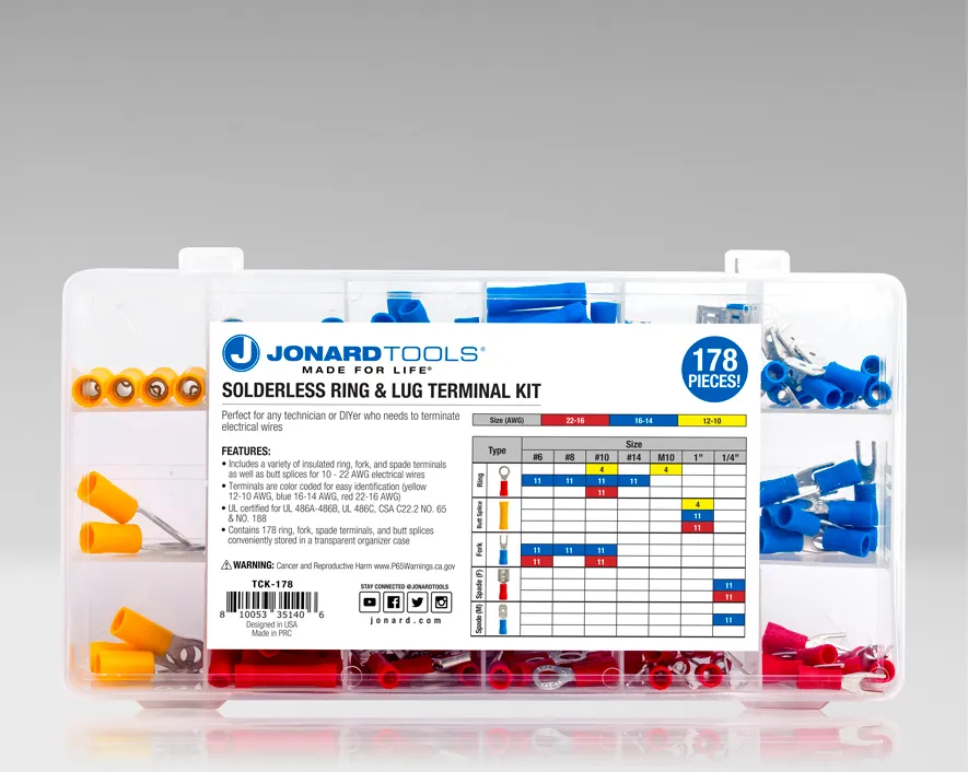 TCK-178 - Solderless Ring and Lug Terminal Kit, 178 Pcs