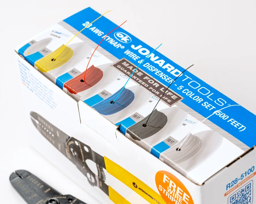 R28-5100 - 28 AWG Kynar® Wire & Dispenser Box, 5 Color Set (500 feet)